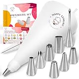 Happy Lemuro Premium Spritzbeutel mit Tüllen | 11-teilig | 8 große Spritztüllen mit Spritzsack aus Baumwolle (40 cm) - wiederverwendbar und spülmaschinenfest - für Torten & Cupcakes