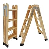 BTF Holzleiter, klappbare Malerleiter, Doppeltrittleiter mit Stahlhaken, Elektrikerleiter, Trittleiter 4+4 Stufen Ideal für professionelle Maler, Stuckateure oder Elektriker. Ref. BTF-MDP004