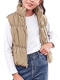 Haloumoning Mädchen Winter Weste Stehkragen Ärmellose Warme Jacke Kinder Steppweste Niedliche Oberbekleidung Leichte Weste, Khaki, 11-12 Jahre