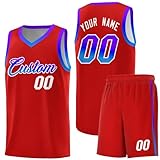 Generisch Personalisiert Basketball Trikot Oversize Basketballtrikot Individuelles Spieltrikots Sportanzug Herren Damen Kinder Schnelltrocknend Trainingsanzug Bequem Tops Shorts A12 Red