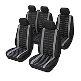 TOYOUN Universal-Sitzbezüge für Auto, Lieferwagen, komplettes Set für 5-Sitzer, Vordersitzbezüge mit 1 + 2 Doppelsitzbezügen, für Beifahrersitzbezüge, für Kombis, Crew, Van, Kombi MPV, Grau…