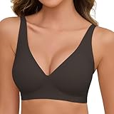 Nadeer BH Damen Ohne Bügel Nahtloser BH Push Up Tshirt Bralette Seamless Große Brüste V Ausschnitt Komfort Schlaf Bra mit Zusätzlicher Verlängerung(Braunschwarz,L)