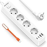 Steckdosenleiste 4 USB Mehrfachsteckdose Wandmontage 4-Fach Steckerleiste Überspannungsschutz 2 USB C Steckdose mit Schalter 4000W 16A Verteilersteckdose Multisteckdose mit 1,8M Kabel 1,5mm², Weiß
