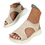 EQWIGKEIT Damen Sandalen Sommer Mesh Orthopädische Schuhe Bequem Waschbare Slingback Slide Sport mit Weiche Fussbett Outdoor Wassersandalen Casual Strick Plateau Sandalen