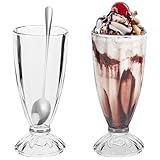 Hejo 2 Stück Eisbecher Glas, 360ml Wiederverwendbar Dessertgläser, Eiskaffee Gläser mit Löffeln, Milchshake Gläser mit Fuß, Iced Coffee Glas für Eis Dessert Getränke Cocktails