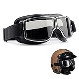 Motorradbrille PU Leder Sonnenbrillen Retro Radbrille Helmbrille Fliegerbrille Herren Crossbrille Motocrossbrille Schutzbrille Motocross Vintage Motorräder Brille für ATV Bike Motocross Schutzbrille