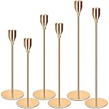 Amzeeniu Kerzenständer Gold 6 Set Kerzenhalter Hochzeit Kerze Stand Hoch Kerzenleuchter,Kegelkerzenhalter für Party Hochzeit Deko Tabelle Geburtstag Abendessen Kerzenhalte Vintage Deko Gold
