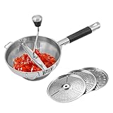 Kartoffelstampfer Passiergerät, Passiergerät Aus Edelstahl, Lebensmittelechter Edelstahl Handzerkleinerer Mit 3 Austauschbaren Scheiben Für Mahlzeitenzubereitung Knoblauch Karotten
