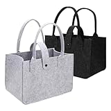 ROEOWENE 2pcs Filztaschen Shopper Klein Einkaufskorb Faltbar Filzshopper Grau Filz Tasche Korbtasche Filzkorb Aufbewahrung Einkaufstasche Felt Shopping Bag Einkaufsbeutel Reisen,Einkaufen,30x20x18