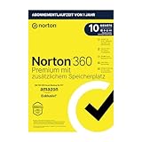 Norton 360 Premium mit extragroßer Backup-Kapazität – Amazon Exklusiv* 75GB zusätzlicher Cloud-Backup Speicher. Antivirus Software für 10 Geräte und einem Jahr Laufzeit