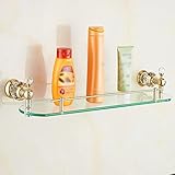 Schwebendes Badezimmerregal – Wandmontiertes Duschregal für Shampoo und Kosmetika – Lagerregal aus massivem Messing und Glas – Roségoldener Home Organizer für Küchengewürze