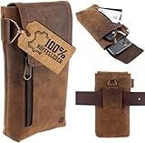 Moonster Gürteltasche Herren Leder - Aus Echtem Büffelleder - 19cm x 8cm für Große Smartphones - Sichere & Langlebige Tabaktasche