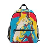 Kleinkind-Rucksack für Kinder, Vorschulrucksäcke mit Namensschild für Jungen und Mädchen, Pferd Rot Blau, Medium, Tagesrucksäcke