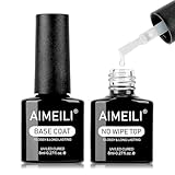AIMEILI Base und Top Coat Gel UV, Unterlack und Überlack für Nägel No Wipe Top Coat Gel UV Extra Shine UV Base Coat Long Lasting 2 x 8ml