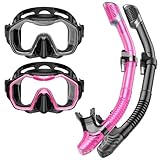 Lealinga Schnorchelset Erwachsene, 2er-Set, Schnorcheln Set mit Panorama Schnorchelmaske und Dry Schnorchel, Anti-Fog wasserdichte Tauchmaske aus Gehärtetem Glas für Tauchen, Schnorcheln, Schwimmen