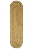 Oval Läufer 2x20 Kelim Jute Läufer Einfarbig Beige Muster Natürliche Jute 0.7cm Dicke Handwebteppich für Innen und Außen Ideal für Flur Entertainment Flur Oval