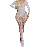 Aucute Spitzen Mesh Bodystocking Dessous für Damen, Reizwäsche Sexy Catsuit Unterwäsche, vielseitige Modestrupe mit Vollkörper-Netz Strumpfhose，Weiß