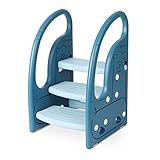 Onasti Tritthocker für Kinder, Dreistufiger Höhenverstellbar Tritt-Schemel Kinderschemel für Baby, Bequemer Handslauf, Multifunktion, Anti-Rutsch, Ab ca. 1.5 bis ca. 6 Jahre -, (Blau)