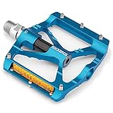 ROCKBROS Fahrradpedale 9/16' Aluminiumlegierung MTB Pedale Mit Abgedichtete Lager und Reflektor rutschfest Pedale Schwarz/ Blau