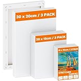 Koncci Leinwand zum Bemalen - 9 Stück (30x20 20x15 15x10cm) Keilrahmen Leinwand aus Säurefreie Baumwolle 280g/m² Dreifach Grundiert, Canvas Leinwände für Acrylfarben Ölgemälde, Anfänger Künstler