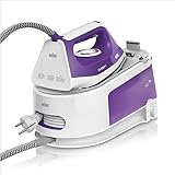 Braun CareStyle 1 IS 1014 VI Dampfbügelstation, SuperCeramic Bügelsohle, 3 Thermostat-Einstellungen, Vertikaldampf-Funktion, Easy CalcClean, Dampfstoß 360 g/min, 1,5 L Wassertank, 2200 W, Weiß-Lila
