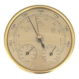 3 in 1 Barometer innern 5 Zoll India Metall Barometer Thermometer Hygrometer Goldenes Wetter mit Temperaturfeuchtigkeit Wetterstation für Innen im Freien.