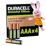 Duracell Akku AAA, wiederaufladbare Batterien AAA, 4 Stück, 1000 Aufladungen, langanhaltende Power, vorgeladen