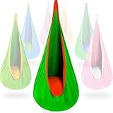 Hängehöhle Hängesessel Schaukel Für Mit Weichem Velvet‑Kissen, Indoor, Outdoor Inkl. Karabiner & Betonanker(Green 1)