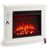 BALDERIA Phanos Elektrokamin - Elektrischer Standkamin mit Heizung 1000/2000 W, realistischer 3D-Flammeneffekt, Fernbedienung programmierbar, Timer, Thermostat - Weiß (Weiß)