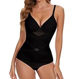 Joyshaper Shapewear Damen Body Shaper Bauchweg Formende Bodys Shape V-Ausschnitt Miederbody Figurformende Tops mit BH Schwarz,S
