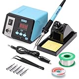 Yofuly Lötstation 75W Lötkolben Lötset, Digitale Lötstationen 392°F -896°F Temp Einstellbar Station Station, Soldering Set mit 5 Eisenspitzen+Zinn absorbierende Drähte