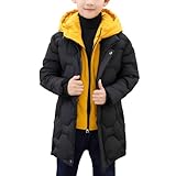 Lengender Kinder Jungen Mantel, gesteppt, dick, Winter, warme Daunenjacke, abnehmbare Kapuze, Jacke, Windjacke, 5 – 14 Jahre, Schwarz , 150 cm