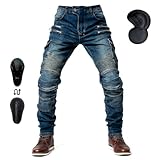 oFzimTo, Herren-Motorradhose mit Protektoren, elastische Motorradjeans mit Schutzabdeckung der zweiten Generation, CE-Kennzeichnung (EN1621-1:2036), blau, L