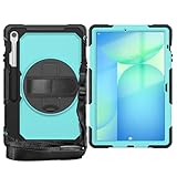 Kompatibel mit Samsung Galaxy Tab S10 FE+/S10 FE Plus 13.1 Zoll SM-X620/X626B Hülle mit Displayschutz Kickstand Stoßfest robuste Hülle 360° drehbarer Hand- und Schultergurt(Light Blue PC)