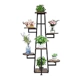 Dokiiovo 7 Etagen Pflanzenständer, 110 cm Metall Holz Pflanzenregal, Moderner Blumenständer Blumentreppe Blumenregal für Wohnzimmer, Balkon, Terrasse, Büro (Schwarz+Braun)