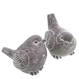 mucHome 2er-Set Dekofigur Vogel 2-Fach Sortiert Beton Grau/Weiß Gewischt H:7,5cm Tierfigur Skulptur Dekoaufsteller Tierskulptur