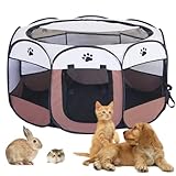 Welpenauslauf 74x74x43cm, BRIMOREA Katzenkäfig Hundekäfig für zuhause, Gitterbox Hund Wurfbox für Katzen Kaninchenstall innen Katzengehege Balkon Katzenkäfig für Draußen Hasen Auslauf(Braun)