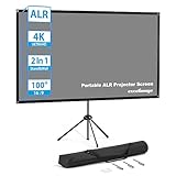 Beamer Leinwand mit Stativ, ALR Projektion Leinwand, 100 Zoll 16:9, Tragbar Projektor Leinwand, Hoher Kontrast, Arbeit bei Umgebungslicht, einfache Einrichtung, Ideal für Heimkino, innen/außen Filme.