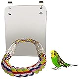 INVEES Vogel-Spiegel-Spielzeug mit Seilstange, Vogelkäfig-Spielzeug, großer Spiegelständer, Bar-Set für Papageien, Sittiche, Nymphensittiche, Aras, Käfig zum Aufhängen