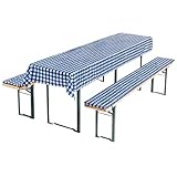AddLiving Bierbankauflage Set Blau-Weiß | Bierzeltgarnitur Auflage 3-teilig | Bierbankauflagen & Tischdecke | Biertischauflagen-Set | Dekorativ & Pflegeleicht | Ideal für Gartenpartys | 240x70cm