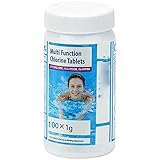 Chlorreinigungstabletten für Planschbecken, Multifunktions-Chlortabletten, multifunktionaler Fleckenreiniger, Pool-Brausetabletten für Pool (1 Flaschentablette + 1 Applikator), 100 Stück