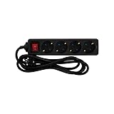 SIMON Mehrfachsteckdose, Flache Steckdosenleiste, 4 Steckdosen mit 16 A, Steckdosenleiste mit Erdungsstecker und EIN-/Ausschalter, 2 m Kabel, Schwarz