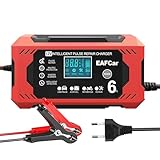 EAFCar 6A Autobatterie Ladegerät, 12V Smart vollautomatische KFZ Batterieladegerät mit Temperaturkompensation für Auto LKW Motorrad Rasenmäher Boot Marine Batterien(6A)