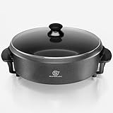 SUPERLEX Elektropfanne 1500W mit Deckel, 28cm Partypfanne aus Aluminium & Stahl, Antihaftbeschichtung, Temperaturregelung, abnehmbarer Thermostat, Gehärteter Glasdeckel