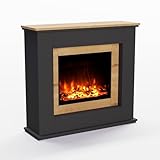 GLOW FIRE Elektrokamin mit Heizung und Kaminfeuer (Standkamin Europa Oak) - elektrischer Kamin mit LED-Feuer in 3 Farben, Heizlüfter, Holz-Deko & Fernbedienung, 111x101x33 cm, Schwarz