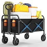 Bollerwagen faltbar 220L, Strandwagen Tragkraft bis 172KG, Klappbarer Handwagen mit 360°drehbare Räder für alle Gelände, ideal für Camping, Picknick, Einkaufen, Garten und Sport