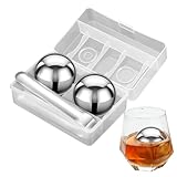 2 Metall-Eiskugeln – Edelstahl-Eiskugel-Set | große runde Whisky-Steine | wiederverwendbare kugelförmige Metall-Eiswürfel | Küchenutensilien Gadgets für kühle Getränke Kaffee Bier Wodka Schokolade