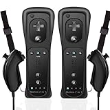MOICUCU Wii Remote Controller mit Motion Plus und Nunchuck,Wireless Fernbedienung Wii Remote Plus Controller mit Nunchuck mit Silikonhülle Handschlaufe (Mit Motion Plus 2 Black)