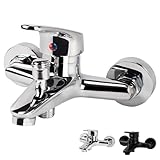 Badewannenarmatur Einhand Wannenmischer Aufputz Wannenarmatur Badewanne Wasserhahn für Badezimmer Brausearmaturen Messing Wannenbatterie Duscharmatur mit manuellen Umsteller(Chrom-R)-No Handbrause