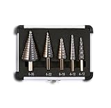 DelitonGude HSS Metrisch 44 Größen Stufenbohrer,5 Stück,Hochgeschwindigkeitsstahl, Titanbeschichtung, Unibit-Bohrer-Set, mehrere Löcher für Metall(DE-STEP)